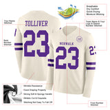 Custom Cream Purple Long Sleeve Authentic Football Jersey