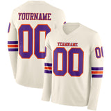 Custom Cream Purple-Orange Long Sleeve Authentic Football Jersey