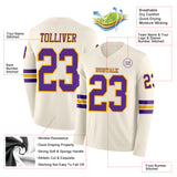 Custom Cream Purple-Gold Long Sleeve Authentic Football Jersey