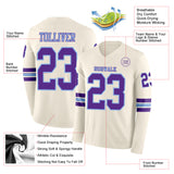 Custom Cream Purple-Light Blue Long Sleeve Authentic Football Jersey