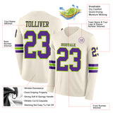 Custom Cream Purple-Neon Green Long Sleeve Authentic Football Jersey