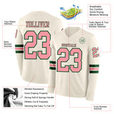 Custom Cream Medium Pink-Green Long Sleeve Authentic Football Jersey