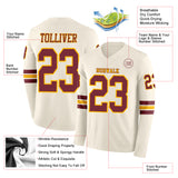 Custom Cream Burgundy-Gold Long Sleeve Authentic Football Jersey