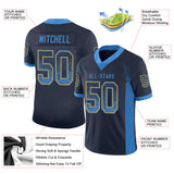 Custom Navy Powder Blue-Gold Drift Fashion Football Jersey