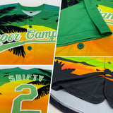 Custom Pea Green Black-White 3D Pattern Design Hawaii Palm Trees And Beach Sunset Authentic Baseball Jersey