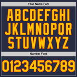 Custom Navy Yellow-Orange Mesh Authentic Throwback Baseball Jersey
