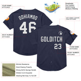Custom Navy White Mesh Authentic Throwback Baseball Jersey