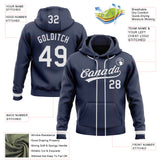 Custom Stitched Navy White Baseball Pullover Sweatshirt Hoodie