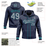 Custom Stitched Navy Gray-Teal Baseball Pullover Sweatshirt Hoodie
