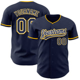 Custom Navy White-Gold Authentic Baseball Jersey