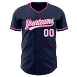Custom Navy White-Pink Authentic Baseball Jersey