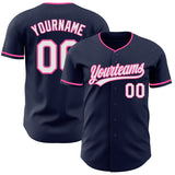 Custom Navy White-Pink Authentic Baseball Jersey