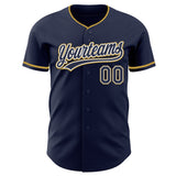 Custom Navy White-Old Gold Authentic Baseball Jersey