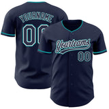 Custom Navy White-Teal Authentic Baseball Jersey