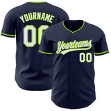 Custom Navy White-Neon Green Authentic Baseball Jersey