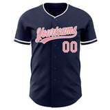 Custom Navy Medium Pink-White Authentic Baseball Jersey