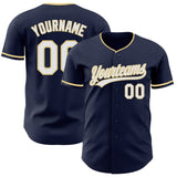 Custom Navy White-Vegas Gold Authentic Baseball Jersey