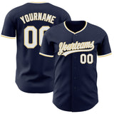 Custom Navy White-Vegas Gold Authentic Baseball Jersey