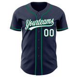 Custom Navy White-Kelly Green Authentic Baseball Jersey
