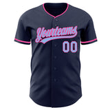 Custom Navy Light Blue-Pink Authentic Baseball Jersey