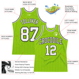 Custom Neon Green White Pinstripe Black Authentic Basketball Jersey
