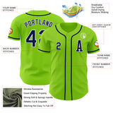 Custom Neon Green Navy-White Authentic Baseball Jersey