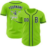 Custom Neon Green Navy-White Authentic Baseball Jersey
