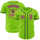 Custom Neon Green Pink-Navy Authentic Baseball Jersey