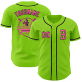 Custom Neon Green Pink-Black Authentic Baseball Jersey