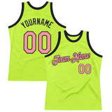 Custom Neon Green Medium Pink-Black Authentic Throwback Basketball Jersey