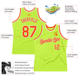 Custom Neon Green Orange-White Authentic Throwback Basketball Jersey
