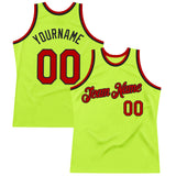 Custom Neon Green Red-Black Authentic Throwback Basketball Jersey