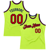 Custom Neon Green Red-Navy Authentic Throwback Basketball Jersey
