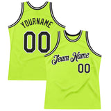 Custom Neon Green Black-White Authentic Throwback Basketball Jersey