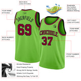 Custom Neon Green Maroon-Black Authentic Basketball Jersey