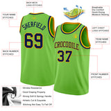 Custom Neon Green Navy-Gold Authentic Basketball Jersey