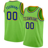 Custom Neon Green Royal-Gold Authentic Basketball Jersey