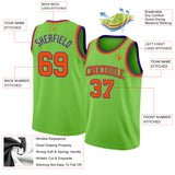 Custom Neon Green Orange-Purple Authentic Basketball Jersey
