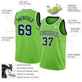 Custom Neon Green Navy-White Authentic Basketball Jersey