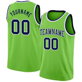 Custom Neon Green Navy-White Authentic Basketball Jersey