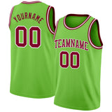 Custom Neon Green Maroon-White Authentic Basketball Jersey