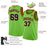 Custom Neon Green Navy-Orange Authentic Basketball Jersey