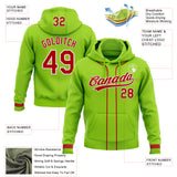 Custom Stitched Neon Green Red-White Baseball Pullover Sweatshirt Hoodie