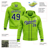 Custom Stitched Neon Green Navy-White Baseball Pullover Sweatshirt Hoodie