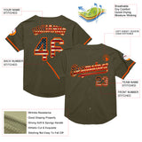 Custom Olive Vintage USA Flag-Orange Mesh Authentic Throwback Salute To Service Baseball Jersey