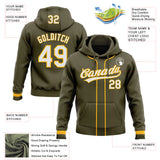 Custom Stitched Olive White-Gold Baseball Pullover Sweatshirt Hoodie