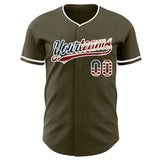 Custom Olive Vintage USA Flag-White Authentic Baseball Jersey