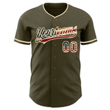 Custom Olive Vintage USA Flag-Cream Authentic Baseball Jersey