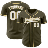 Custom Olive White-Vegas Gold Authentic Baseball Jersey