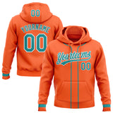 Custom Stitched Orange Teal-White Baseball Pullover Sweatshirt Hoodie